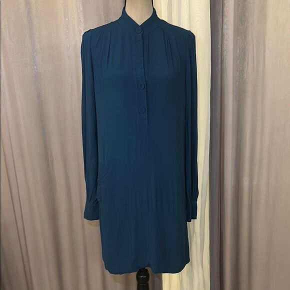 Diane Von Furstenberg deep teal 100% rayon shirt dress, US4 - Picture 1 of 9
